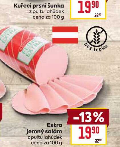 Extra jemný salám z pultu lahůdek cena za 100 g  