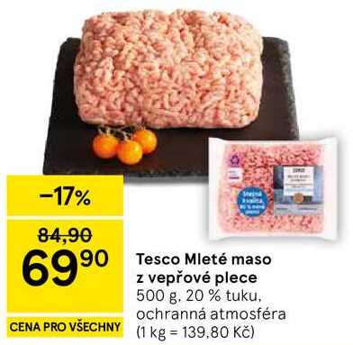 Tesco Mleté maso z vepřové plece, 500 g. 20 % tuku 