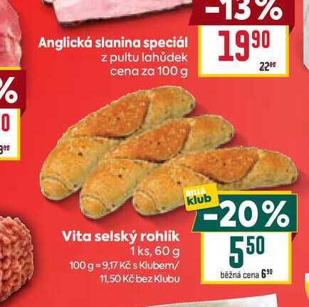 Vita selský rohlík 1 ks, 60 g 