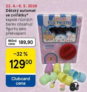 Dětský automat se zvířátky, kapsle různých barev obsahují figurky jako překvapení