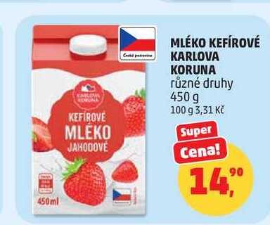 MLÉKO KEFÍROVÉ KARLOVA KORUNA různé druhy, 450 g 