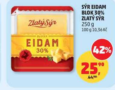 SÝR EIDAM BLOK 30% ZLATÝ SÝR, 250 g 
