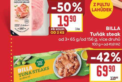 BILLA Tuňák steak od 3× 65 g/od 156 g