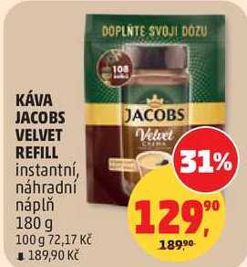 KÁVA JACOBS VELVET REFILL instantní, náhradní náplň, 180 g 