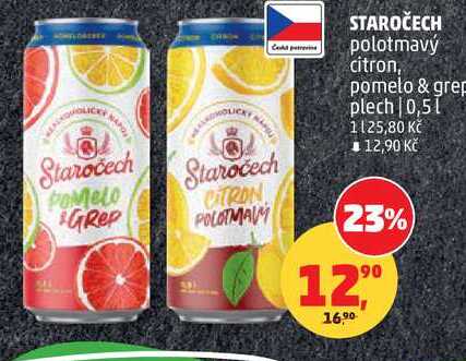 STAROČECH polotmavý citron, pomelo & grep plech, 0,5 l