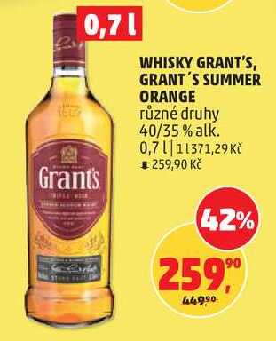 WHISKY GRANT'S SUMMER ORANGE různé druhy 40/35% alk., 0,7 l