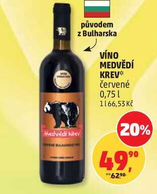 VÍNO MEDVĚDÍ KREV červené, 0,75 l