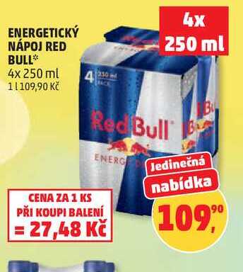 ENERGETICKÝ NÁPOJ RED BULL, 4x 250 ml 