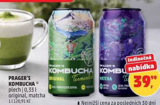 PRACER'S KOMBUCHA plech, 0,33 l