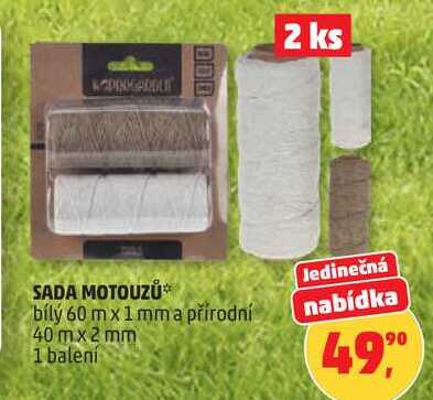 SADA MOTOUZŮ, bílý 60 m x 1 mm a přírodní nabídka 40 m x 2 mm, 1 balení 