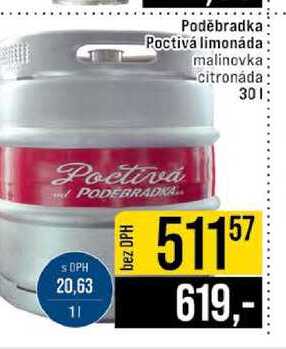 Poděbradka Poctivá limonáda malinovka citronáda 30l