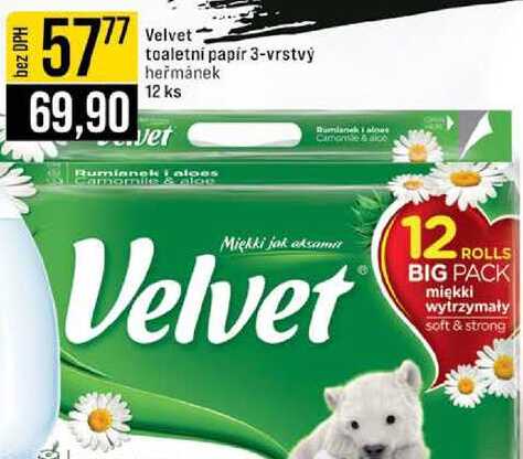 Velvet' toaletní papír 3-vrstvý heřmánek 12 ks 