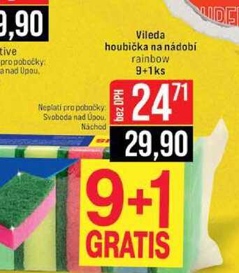 Vileda houbička na nádobí rainbow 9+1ks 