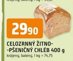 CELOZRNNÝ ŽITNO-PŠENIČNÝ CHLÉB 400 g krájený, balený
