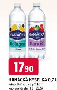 HANÁCKÁ KYSELKA 0,7 L minerální voda s příchutí vybrané druhy