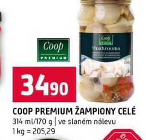 COOP PREMIUM ŽAMPIONY CELÉ 314 ml/170 g ve slaném nálevu