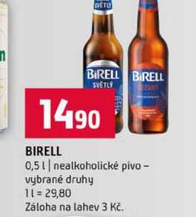 BIRELL 0,5l nealkoholické pivo vybrané druhy 