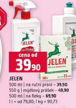 JELEN 500 ml na ruční praní 550 g mýdlový prášek 500 ml na fleky