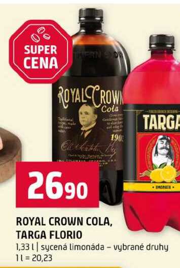 ROYAL CROWN COLA, TARGA FLORIO 1,33l sycená limonáda vybrané druhy 
