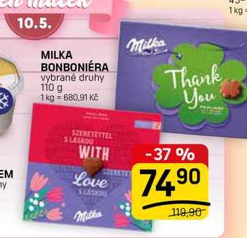 MILKA BONBONIÉRA vybrané druhy 110 g