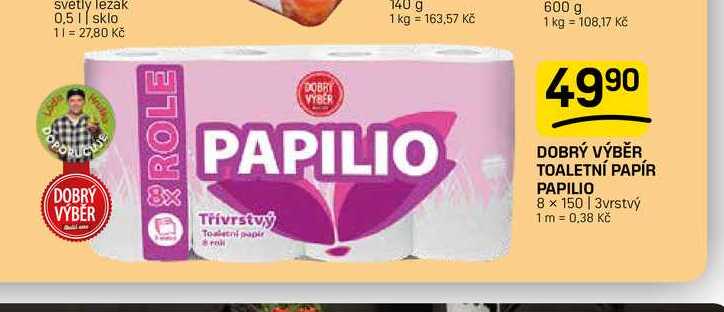 DOBRÝ VÝBĚR TOALETNÍ PAPÍR PAPILIO 8 × 150 | 3vrstvý 