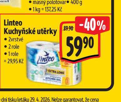 Linteo Kuchyňské utěrky 2vrstvé 2 role  