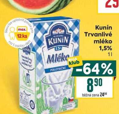 Kunín Trvanlivé mléko 1,5% 1l