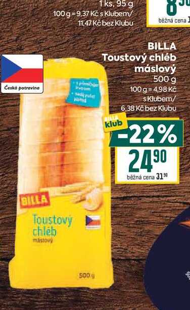 BILLA Toustový chléb máslový 500 g 