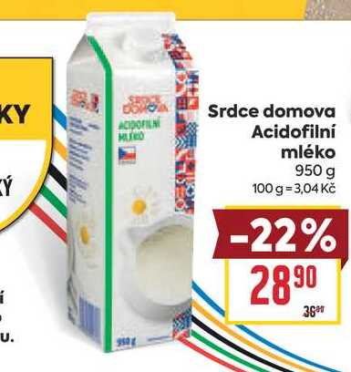 Srdce domova Acidofilní mléko 950 g