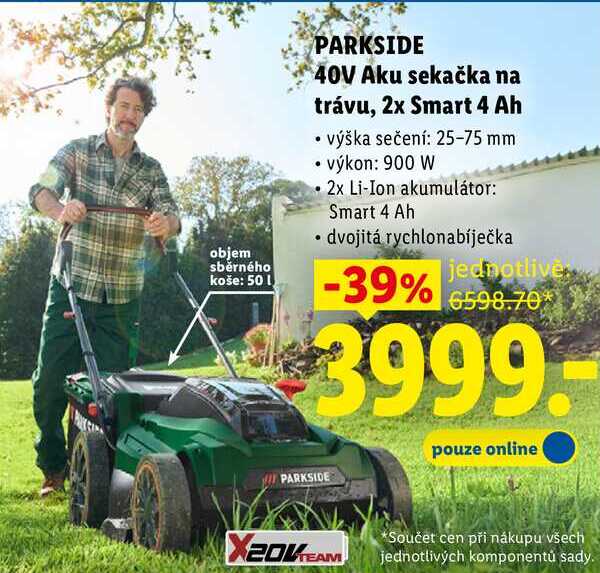 PARKSIDE 40V Aku sekačka na trávu, 2x Smart 4 Ah 