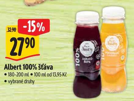 Albert 100% šťáva, 180-200 ml 
