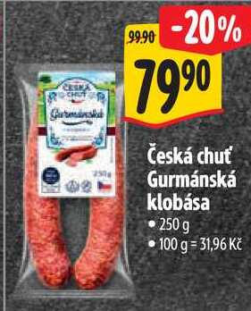 Česká chuť Gurmánská klobása, 250 g