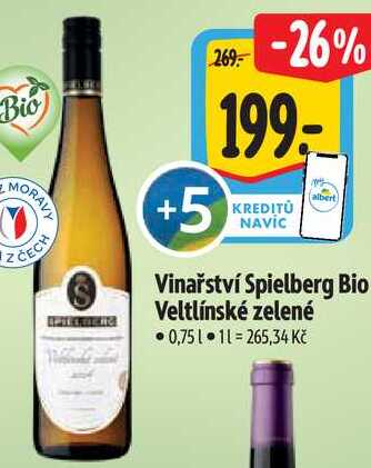 Vinařství Spielberg Bio Veltlínské zelené, 0,75 l