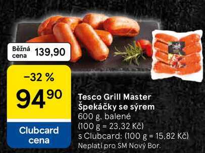 Tesco Grill Master Špekáčky se sýrem, 600 g 