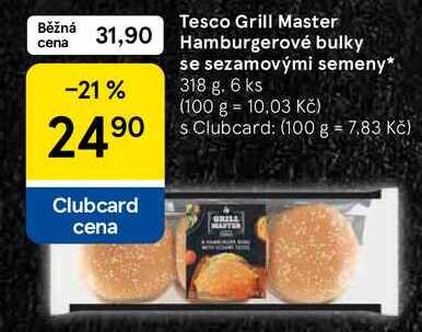 Tesco Grill Master Hamburgerové bulky se sezamovými semeny, 318 g. 6 ks 