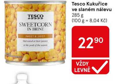 Tesco Kukuřice ve slaném nálevu, 285 g