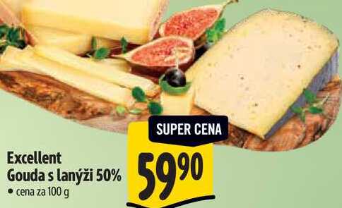 Excellent Gouda s lanýži 50%, cena za 100 g 
