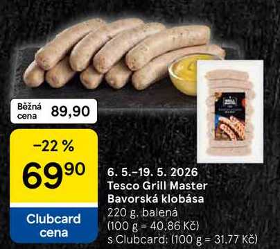 Tesco Grill Master Bavorská klobása, 220 g 