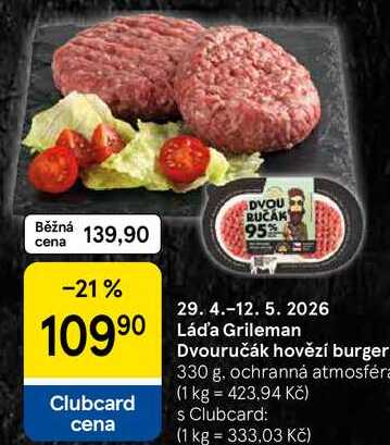 Láda Grileman Dvouručák hovězí burger, 330 g 