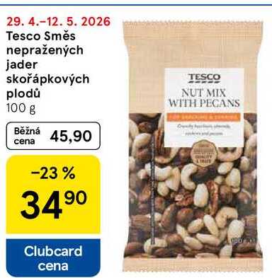 Tesco Směs nepražených jader skořápkových plodů, 100 g 