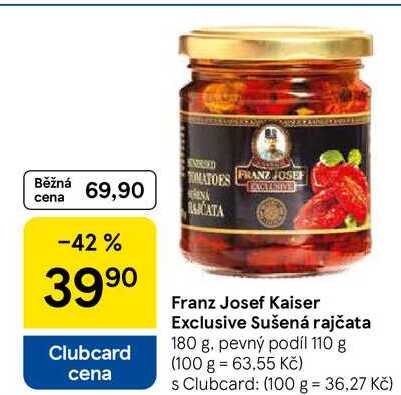 Franz Josef Kaiser Exclusive Sušená rajčata, 180 g. pevný podíl 110 g  