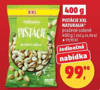 PISTÁCIE XXL NATURALIA pražené solené, 400 g 