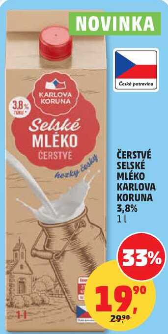 ČERSTVÉ SELSKÉ MLÉKO KARLOVA KORUNA 3,8%, 1 l 