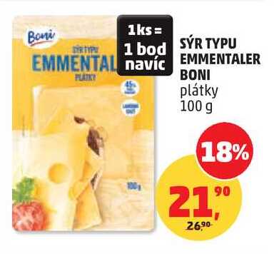 SÝR TYPU EMMENTALER BONI plátky, 100 g