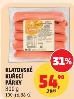 KLATOVSKÉ KUŘECÍ PÁRKY, 800 g