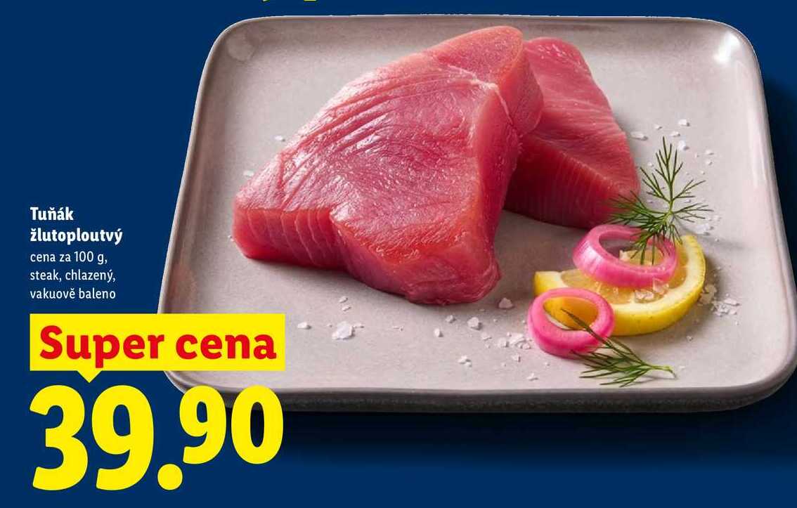 Tuňák žlutoploutvý, cena za 100 g 