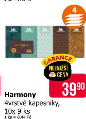Harmony 4vrstvé kapesníky, 10x 9 ks 