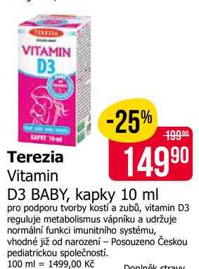 Terezia Vitamin D3 BABY, kapky 10 ml 