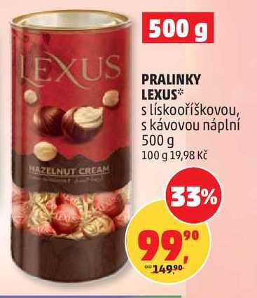 PRALINKY LEXUS s lískooříškovou, s kávovou náplní, 500 g