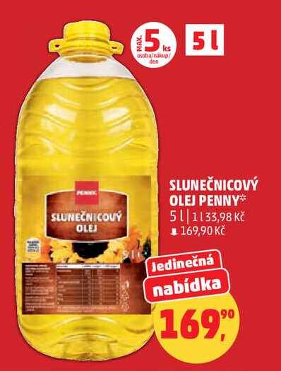 SLUNEČNICOUÝ OLEJ PENNY, 5 l 